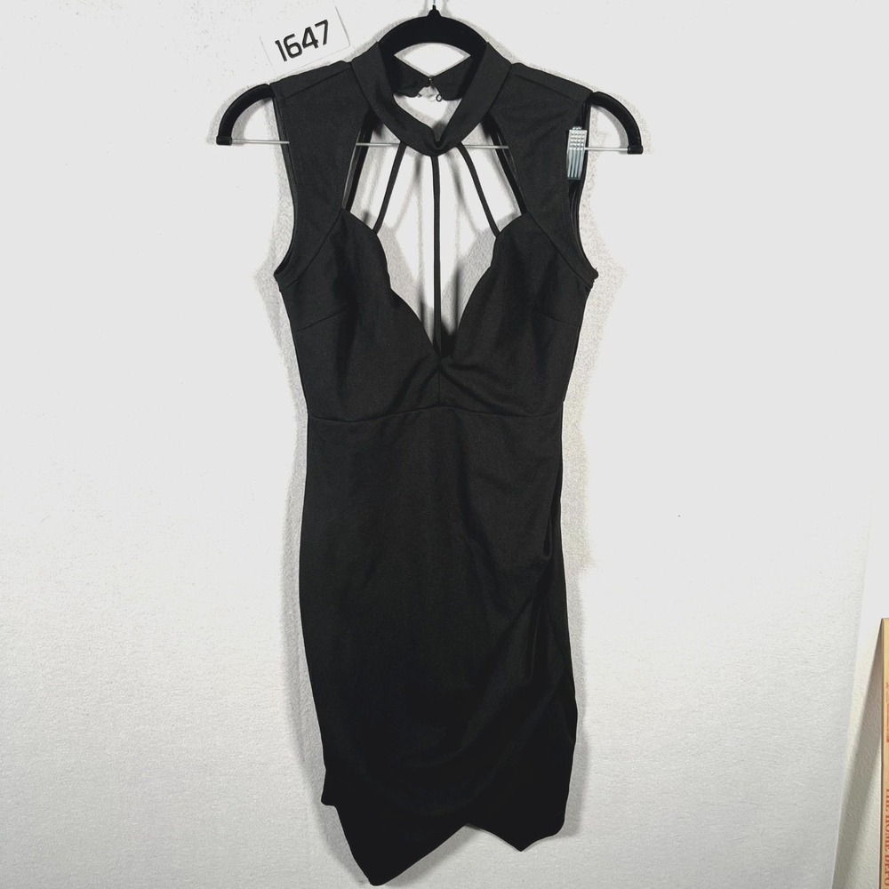 A'GACI Bodycon Dress Womens‎ Small Black Back Zip Cutout Choker Neck Sleeveless